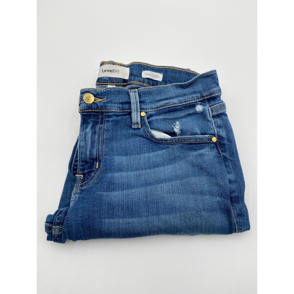Level 99 Sienna Tomboy Jeans Blue Distressed Straight Leg EY2954 Size 25